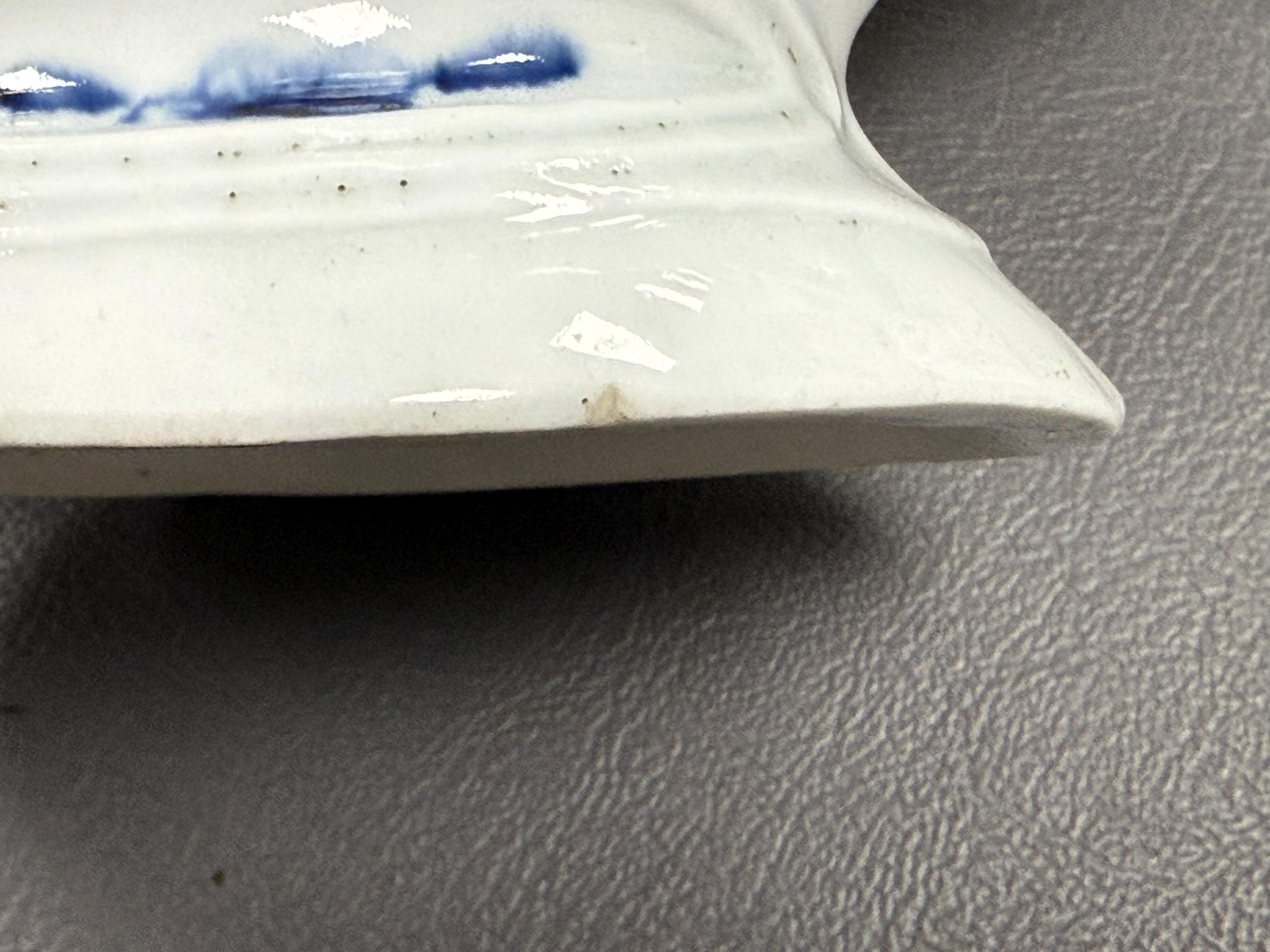 A Worcester blue and white Triangular Platform pattern high footed sauce boat c.1755